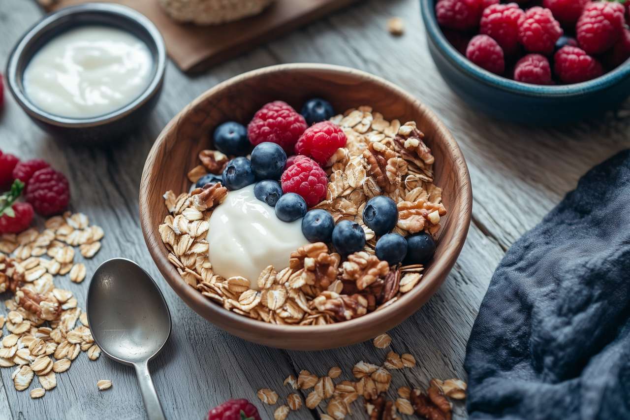 petit-déjeuner sain composé de céréales complètes